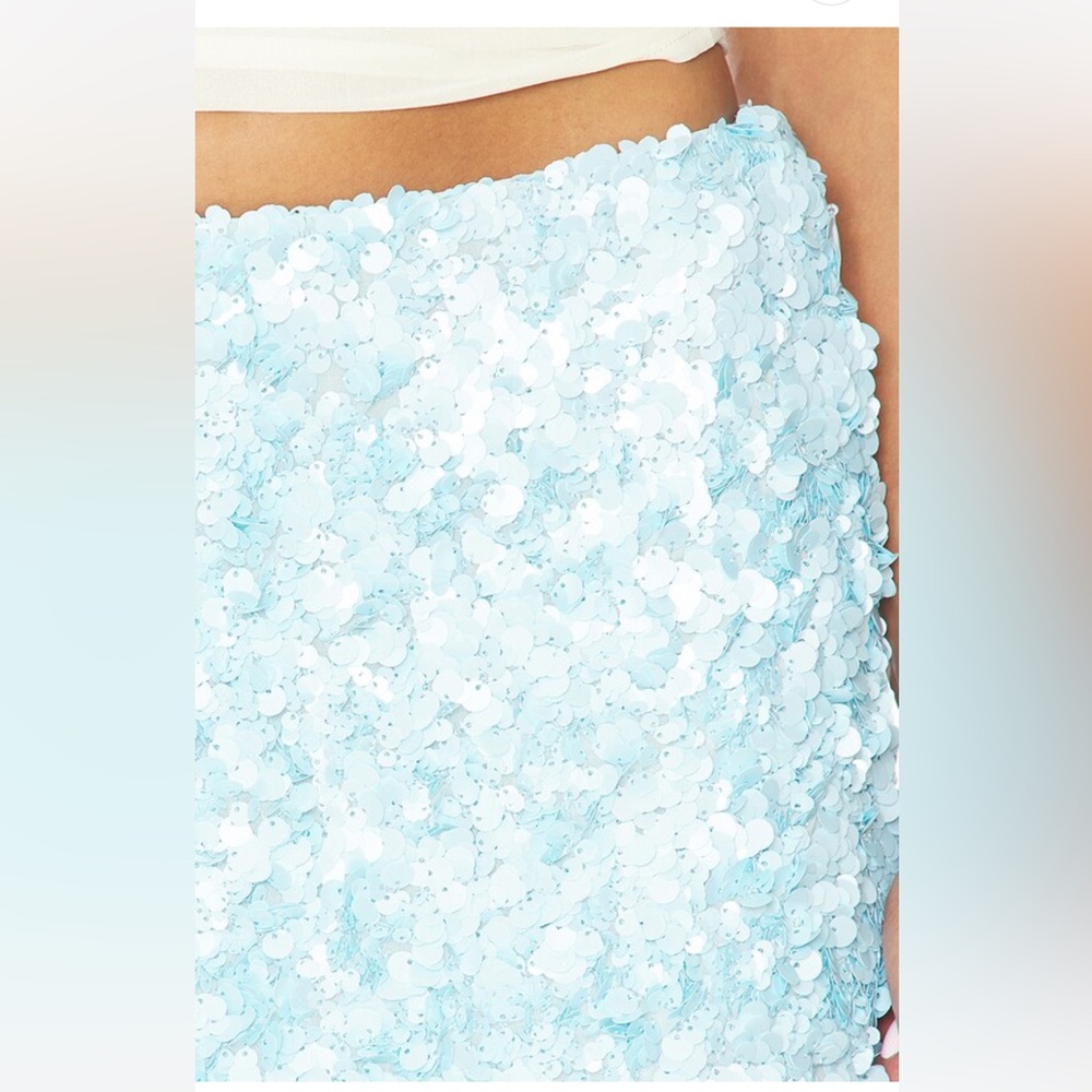Light Blue Floral Sequin Mini Skirt - Women's - Picture 9 of 12